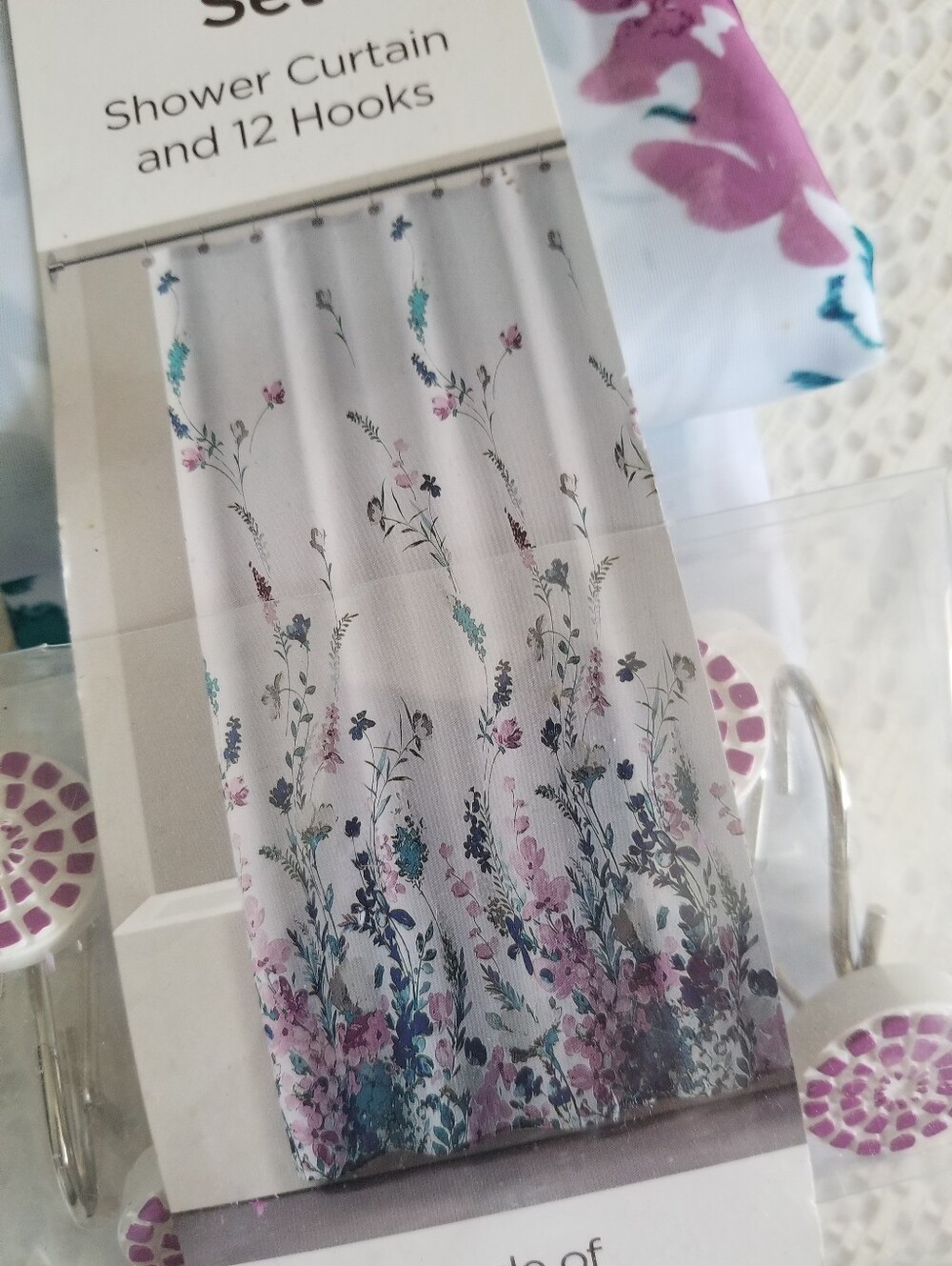 Comfort Bay Floral Shower Curtain and Hooks Set Polyester 13 pc.